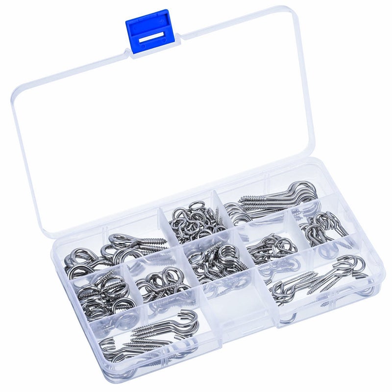 Bememo Screw Hooks and Screw Eyes Kit, Assortment Size Ceiling Hooks Cup Hooks and Eye Bolts, 150 Pieces (Silver) - Image 2
